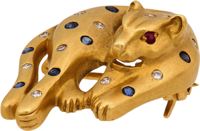 Vintage Diamond Sapphire Leopard Brooch