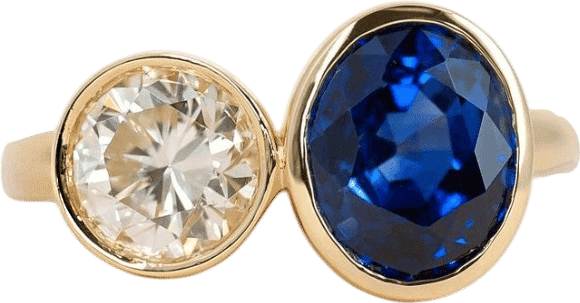 Two Stone Heirloom Diamond and Sapphire Ring