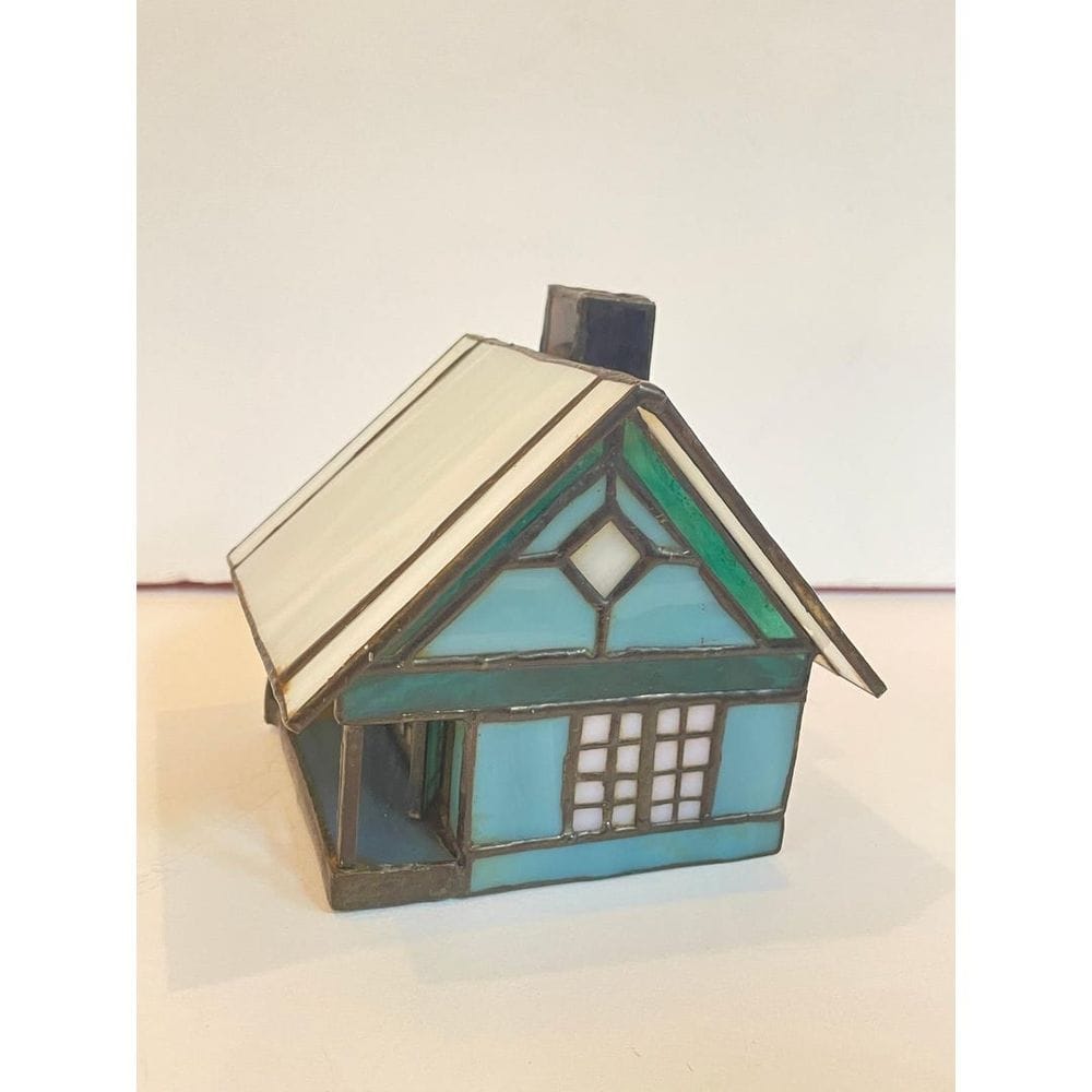 Vintage Stained Glass House Light Slag Glass Cottage Lamp Blue White Green - Etsy