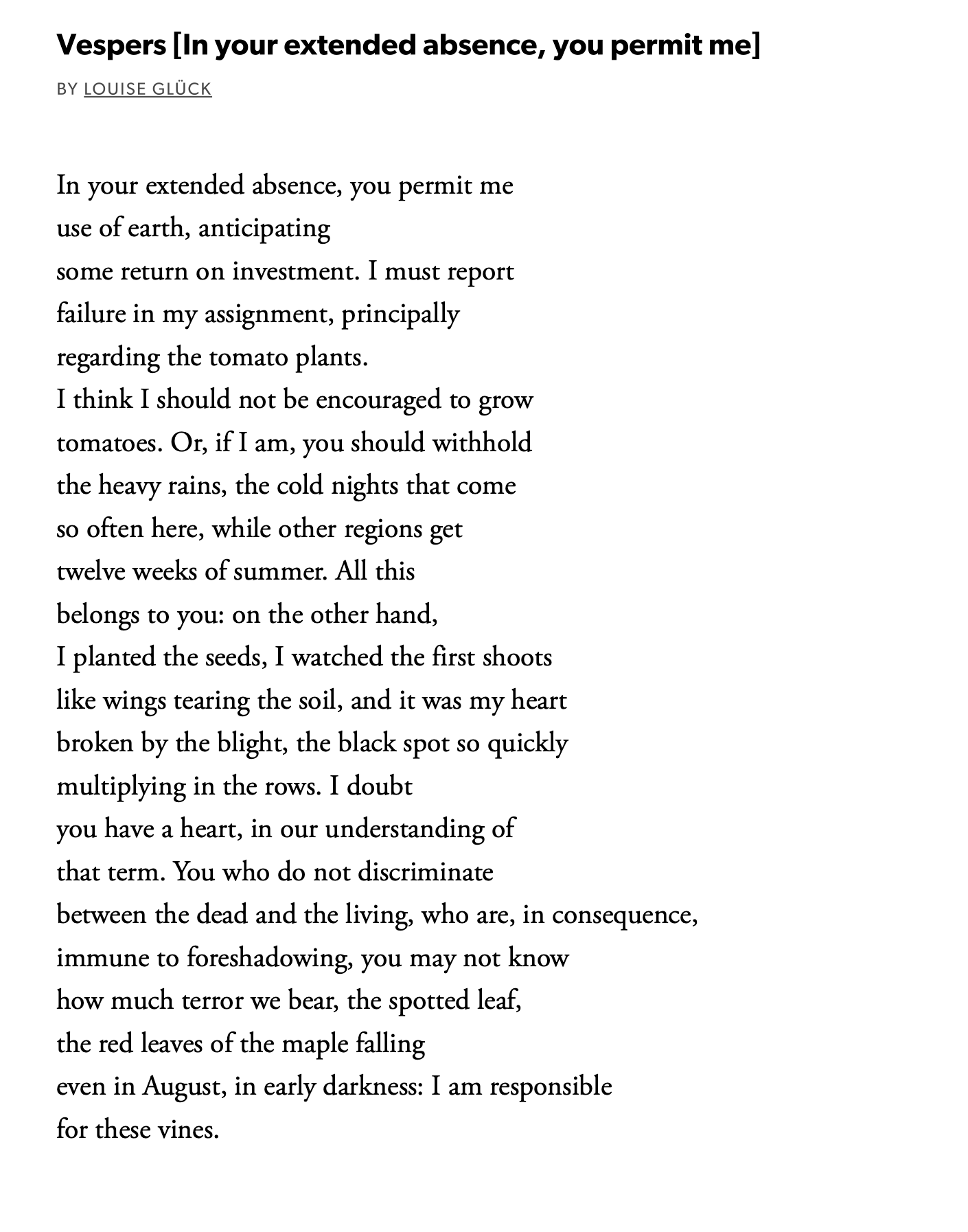 Vespers [In your extended absence, you permit me]