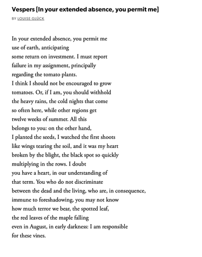 Vespers (In your extended absence, you permit me)