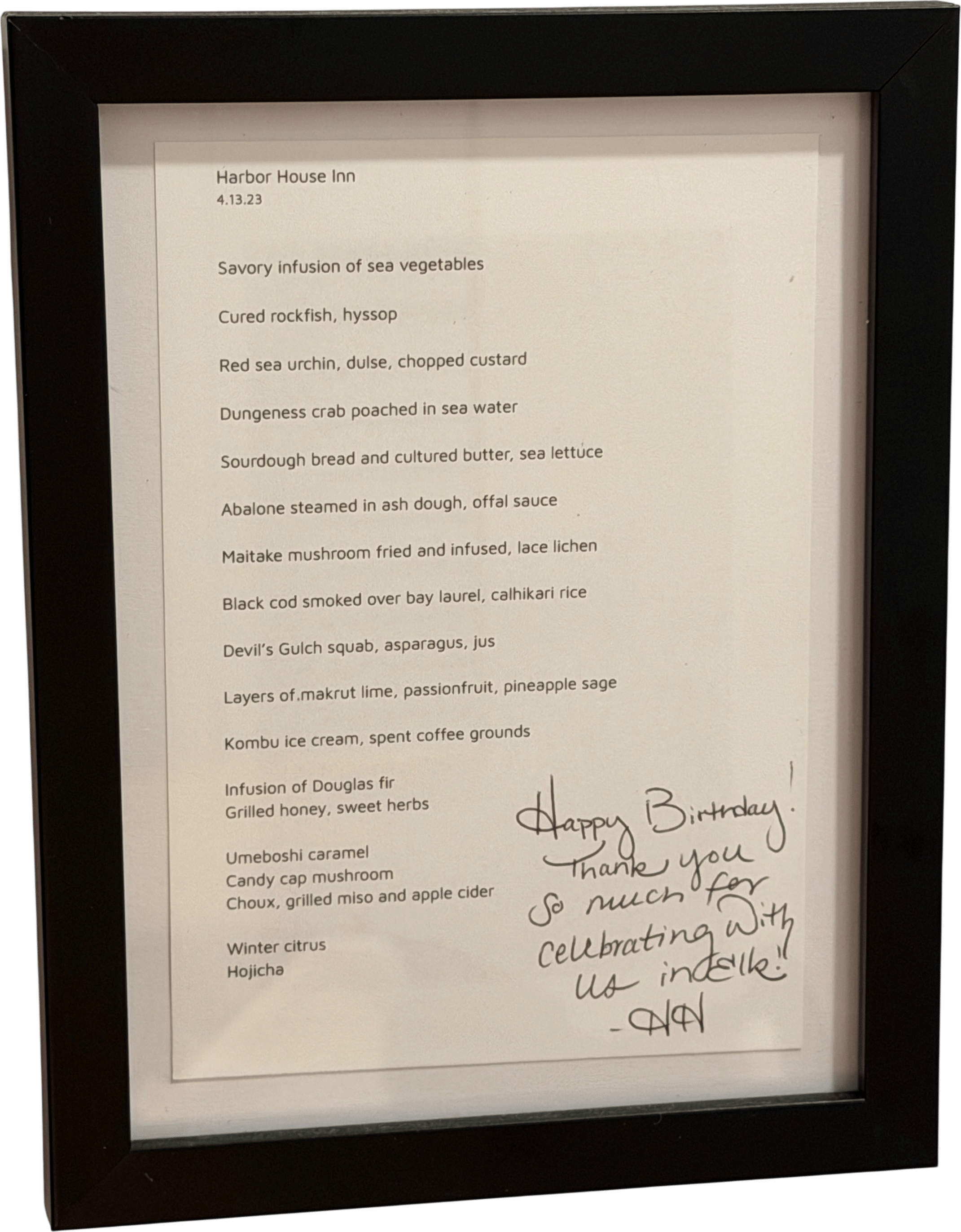 Framing menus from nice restaurants