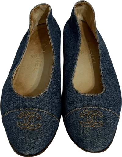 Chanel Blue Denim CC Logo Flats