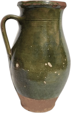 Antique Hungarian Green Glazed Stoneware Pitcher: Folk Ceramic Jug