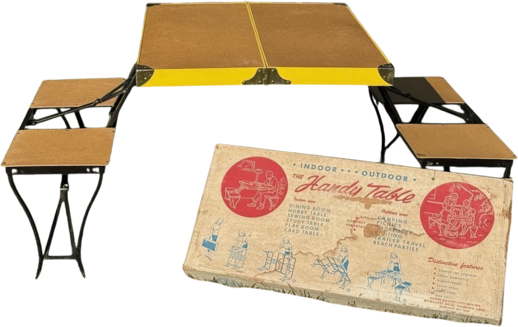 Vintage Handy Suitcase Folding Picnic Table & Chairs