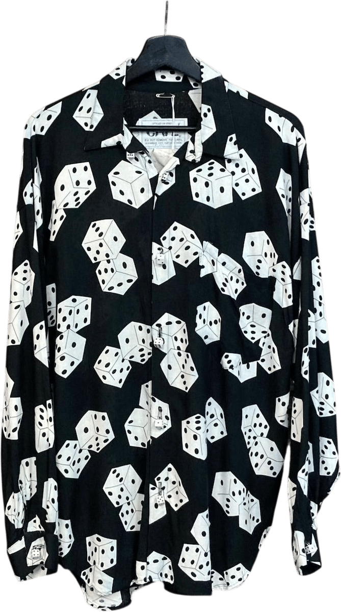 Vintage 1990’s Lucky Dice Black x White Rayon New Wave Streetwear Long Sleeve Shirt, Dice Buttons, 90’s Shirt