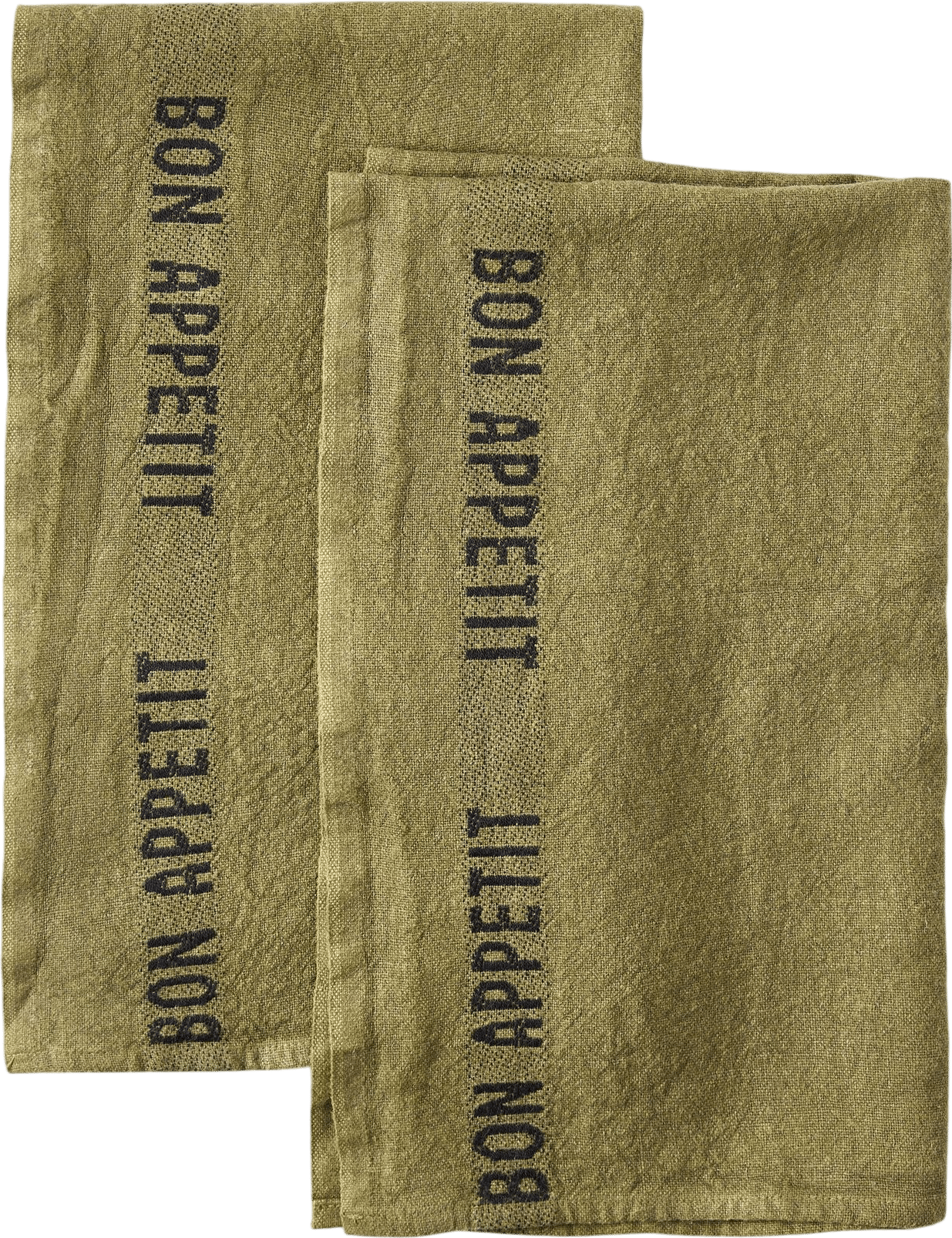 "Bon Appetit" Green Linen Hand Towels