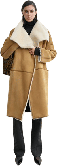 Draped shearling coat tan