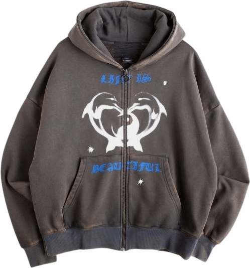 Jungles Beautiful Life Zip Hood Vintage Grey