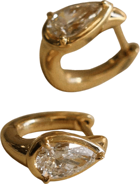 14k Gold Jackson Pear Diamond Huggie Hoop Earrings