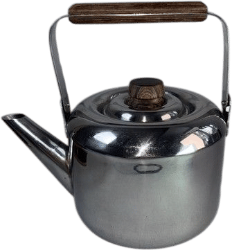 Vintage Stainless Steel Stovetop Tea Kettle with Wooden Handle