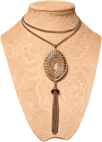 Long Elegant Silver Pendant Tassel Necklace