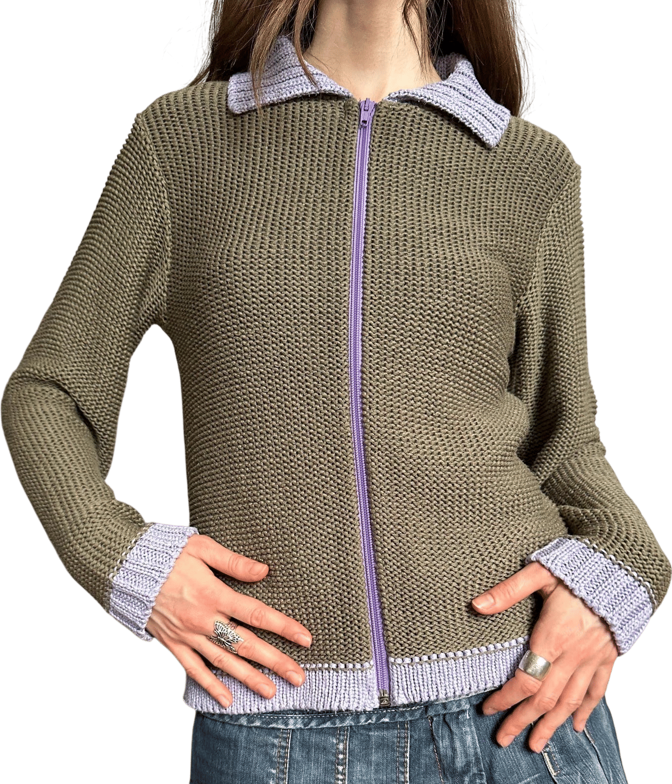 Vintage Funky Collared Zip Up Streetwear Knit Pullover y2k Style