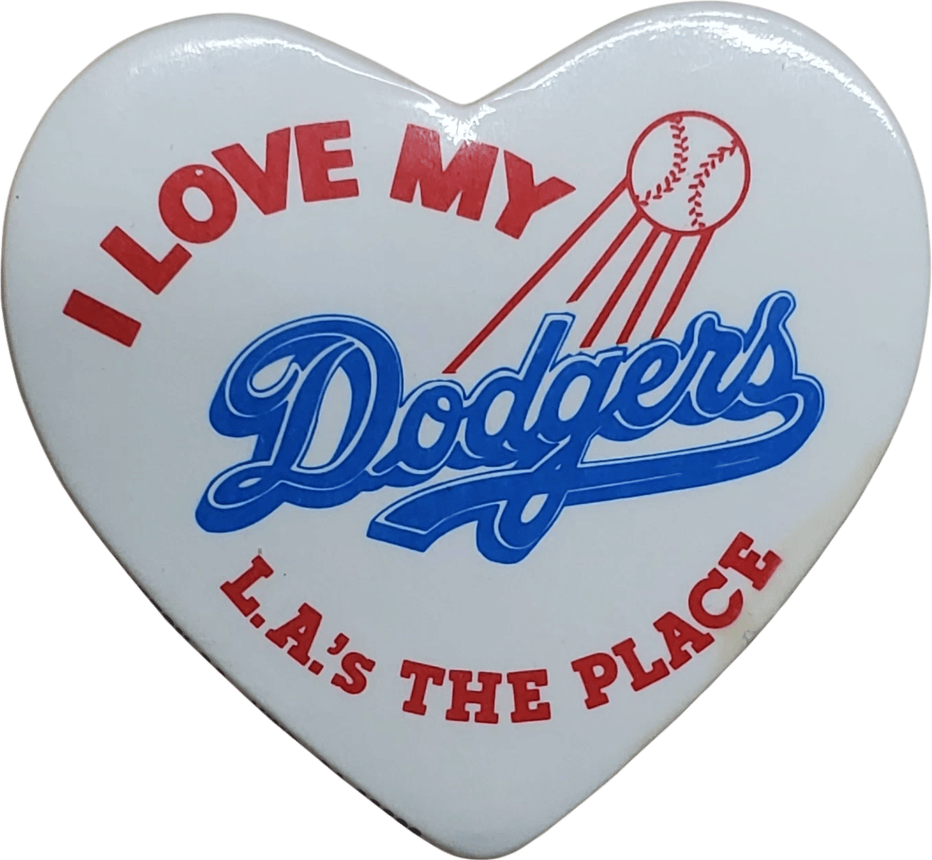 VINTAGE HEART SHAPED "I LOVE MY DODGERS LA'S THE PLACE" PIN