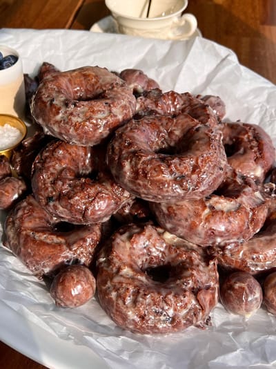 Old-Fashioned Blueberry Cake Donuts (Vanilla Bean Glazed)