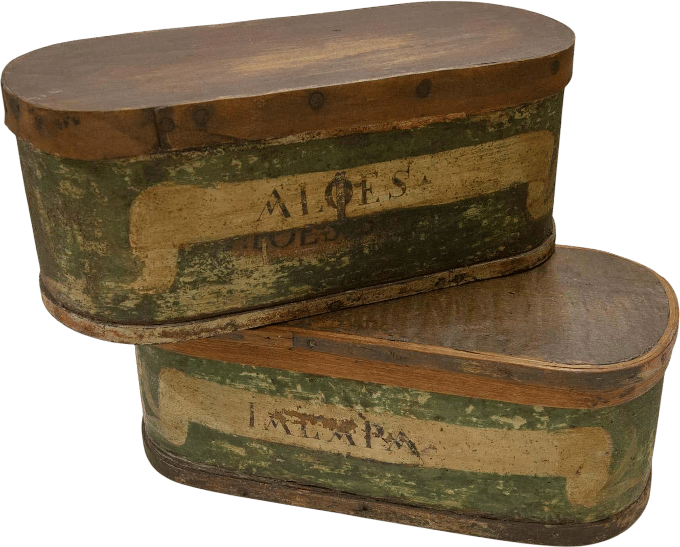 Oval Wooden Apothecary or Pharmacy Pair Boxes