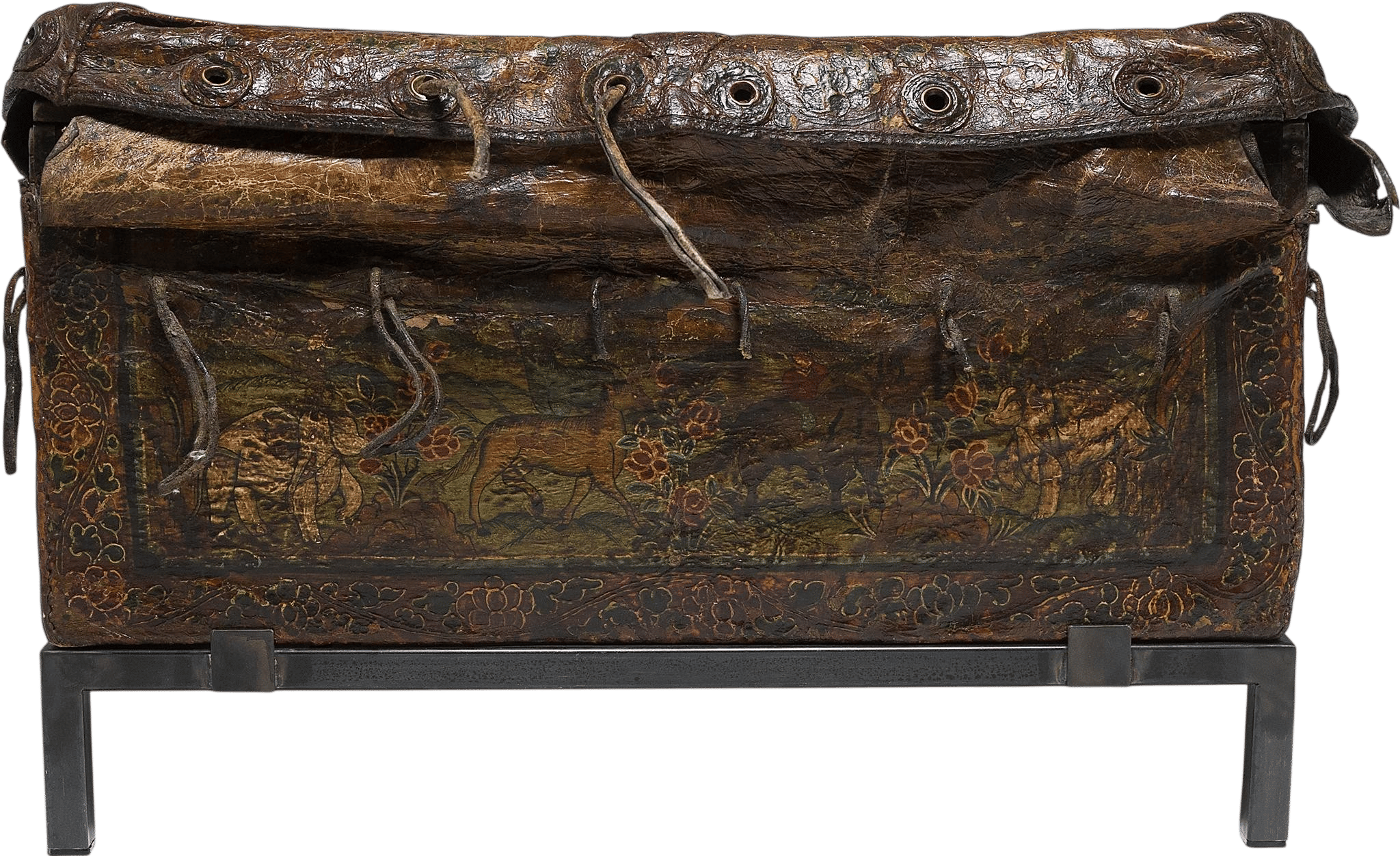 Tibetan Traveler's Trunk with Painted Hide, c. 1850