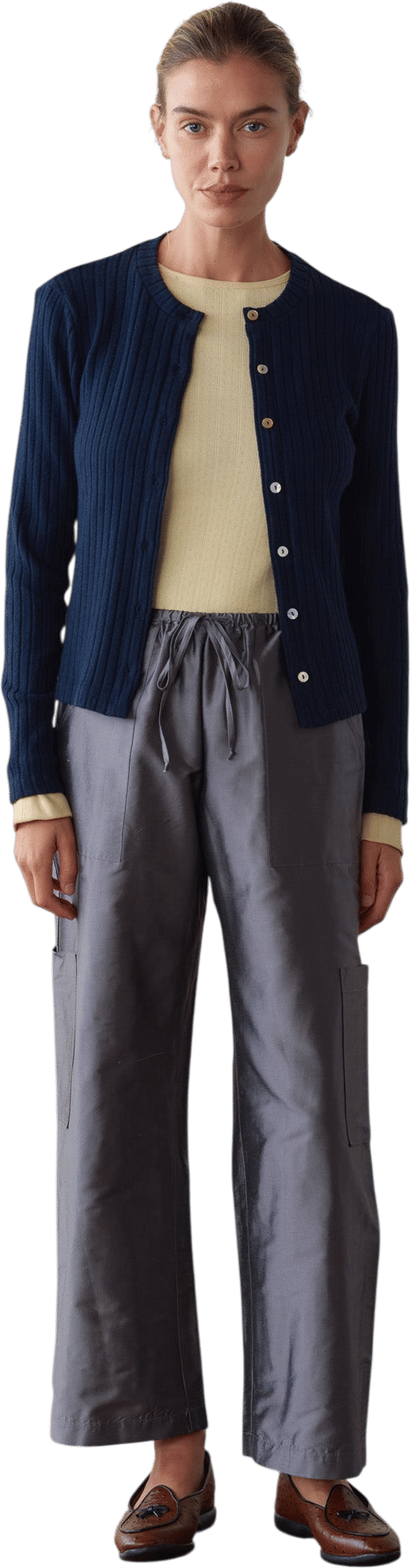 Pewter Silk Taffeta Cargo Pant