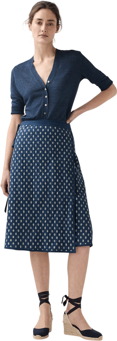 Reversible Adley Wrap Skirt in Navy/Ivory Mixed Provençal Printed Poplin
