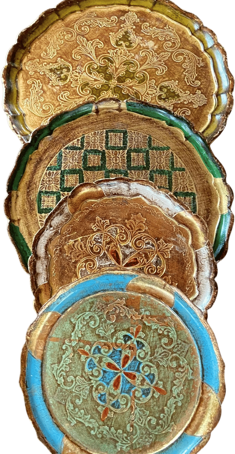 Vintage Italian Round Florentine Wooden Trays