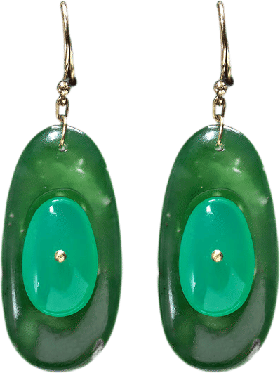 Jade and Chrysoprase Button Earring