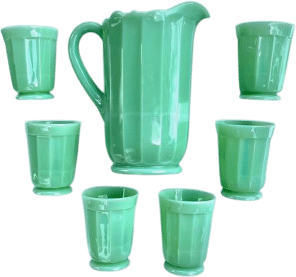 jadite pitcher and cups