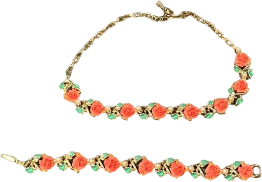 Vintage Rose Choker Necklace and Bracelet Set