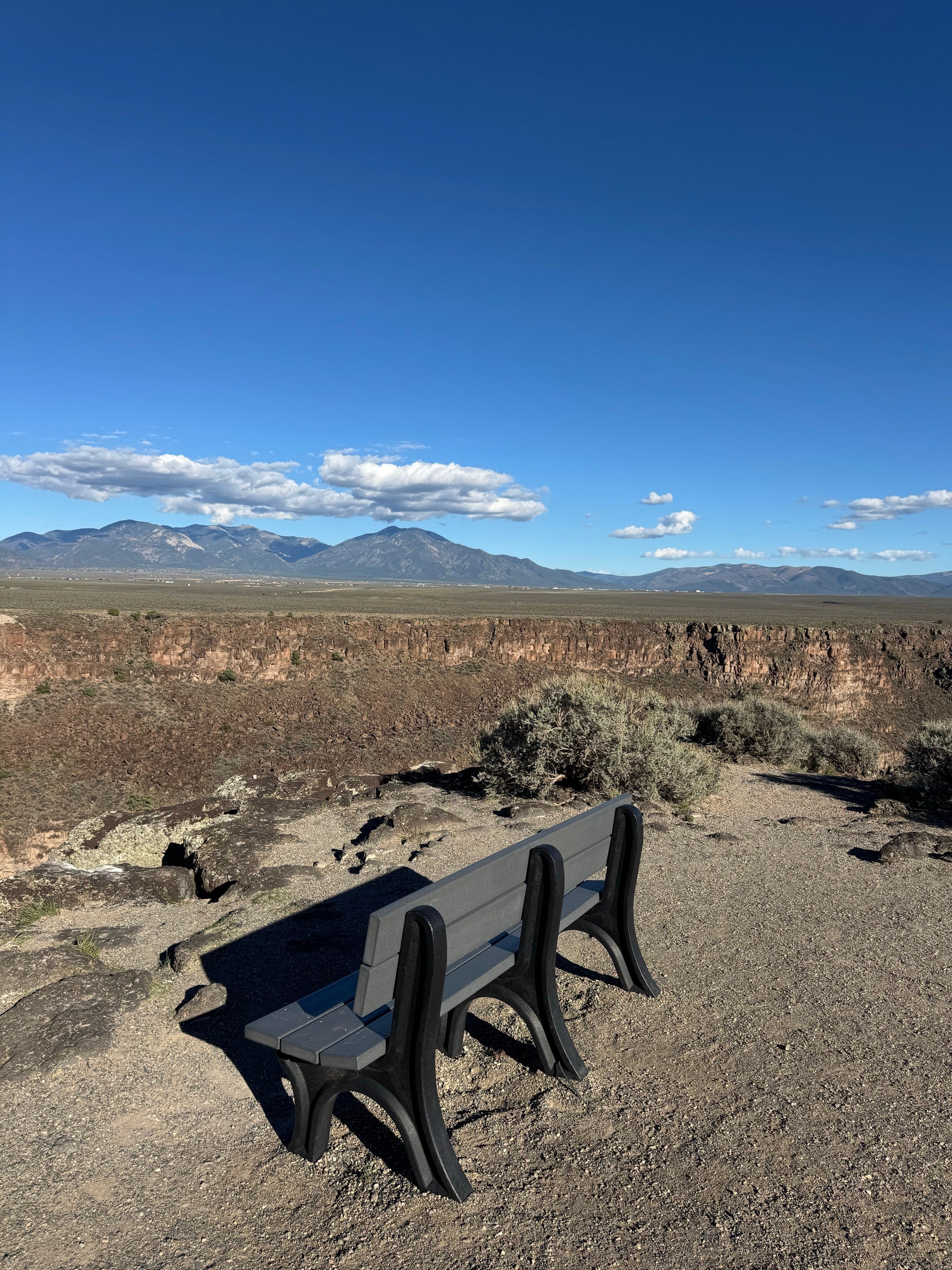The bench dedicated to Edy Anderson overlooking the Rio Grande Gorge