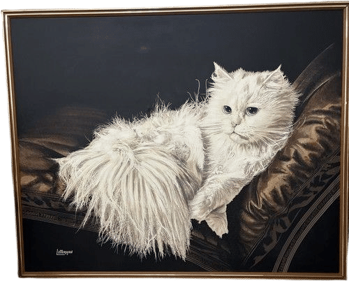 Vintage Antoinette Letterman "The Resting Cat, Cashmere" Oil Painting (1970-1989)