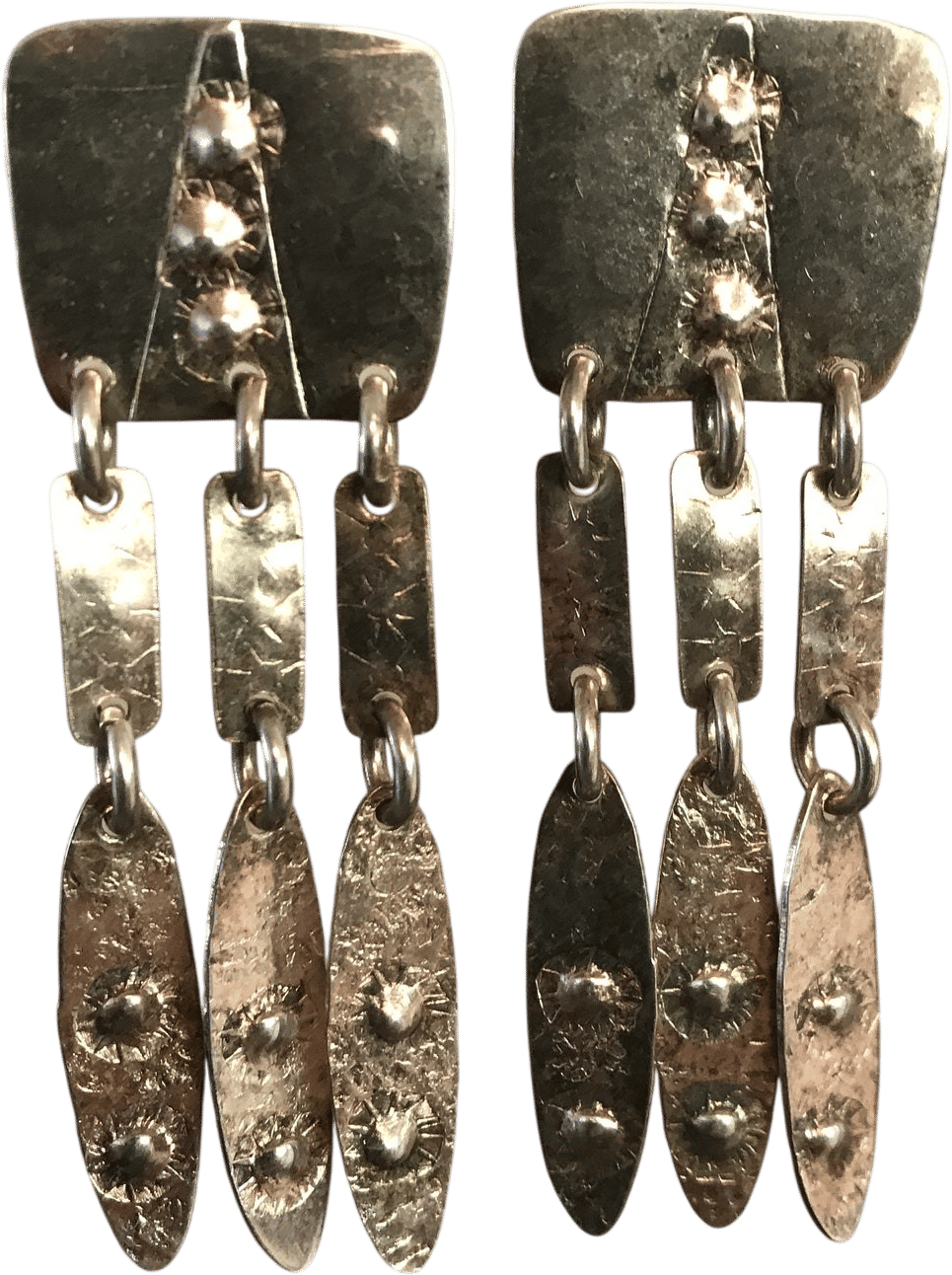 Sterling studio hand wrought hammered textured unique vintage earrings