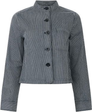 short chore jacket in indigo railroad stripe