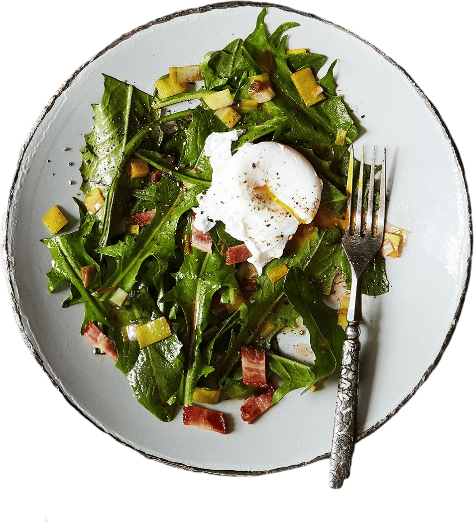Dandelion Green Salad with Red Potatoes and Black Arkansas Apples