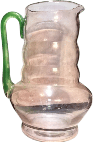 Vintage 1920s CW Dunbar Watermelon Pink Green Depression Glass Water Pitcher