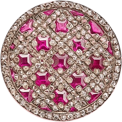 Art Deco Gold Brooch with Diamonds and Ruby (c. 1920)