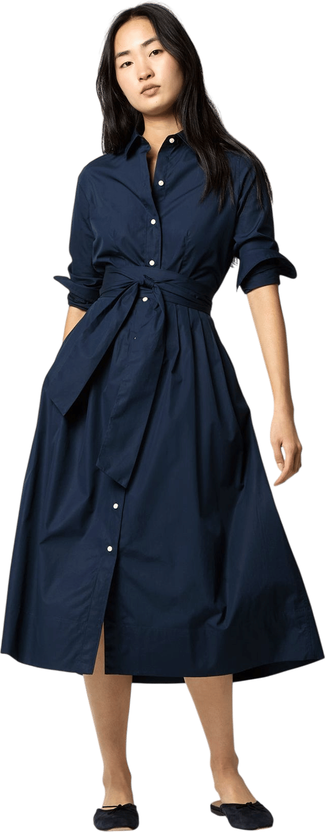 Classic Shirtwaist Dress in Navy Poplin