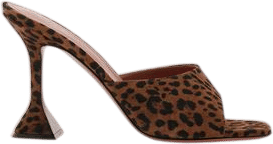 i love the pyramid heel signature Leopard Suede Mules By Amina Muaddi