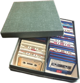 a box of cassette tapes from our archive