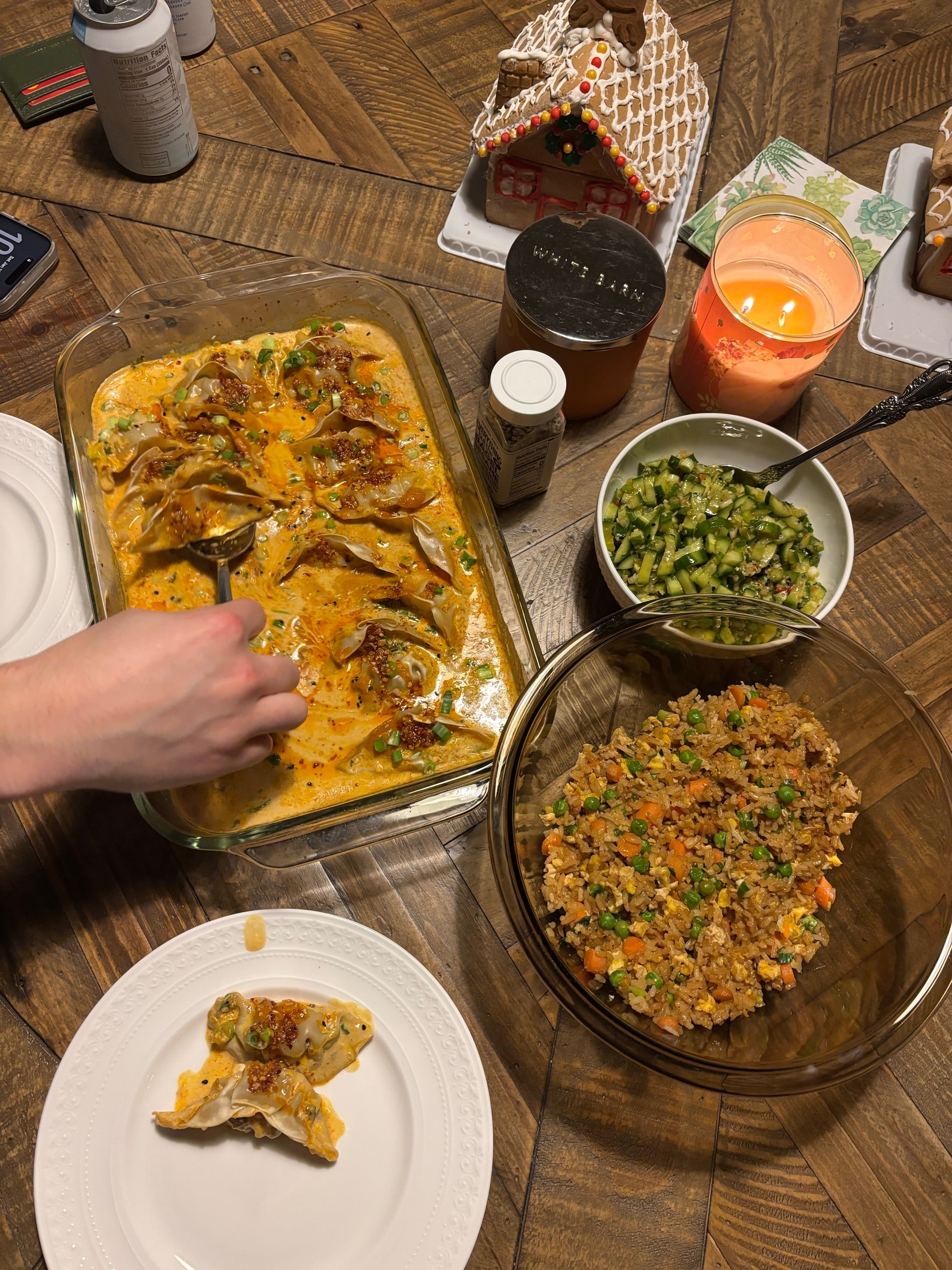 Thai dumplings, fried rice & cucumber salad