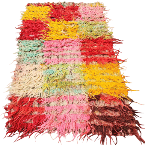 Vintage Turkish Tulu Kilim Rug: Handwoven Wool Shaggy Pile, 3x2 ft