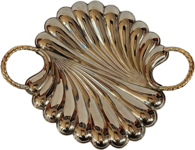 Vintage Silverplate Scallop Shell Serving Tray with Brass Rope Handles