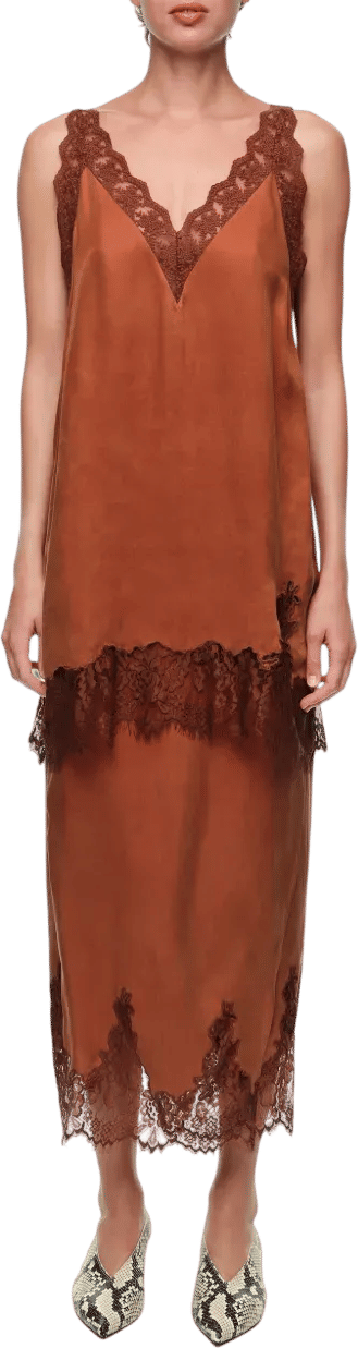 Toffee Sarong Skirt & Tank with Lace