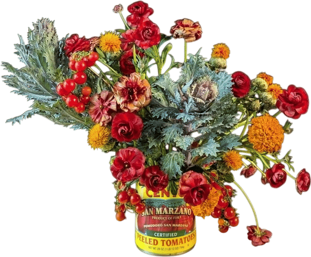 Tomato can flower arrangements