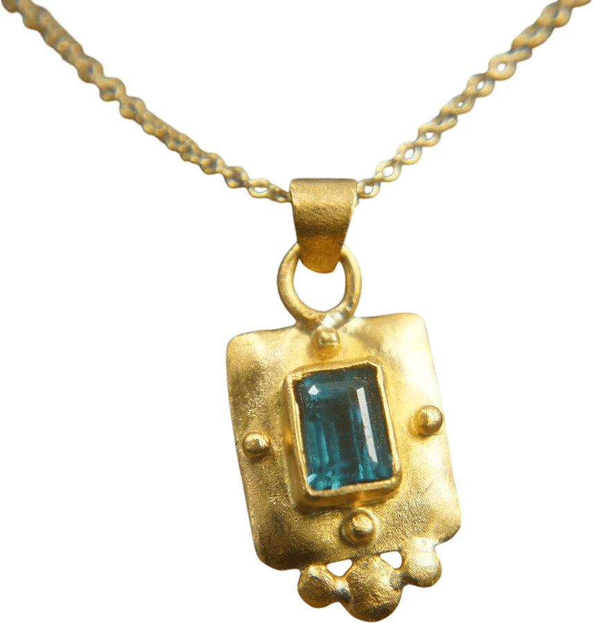 24k Gold Blue Tourmaline Pendant
