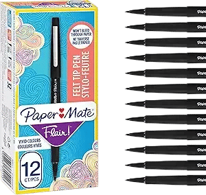 Paper Mate Flair Pen, Black, Box of 12