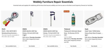 Next Level Carpentry's Amazon Page - Wobbly Furniture Repair Essentials