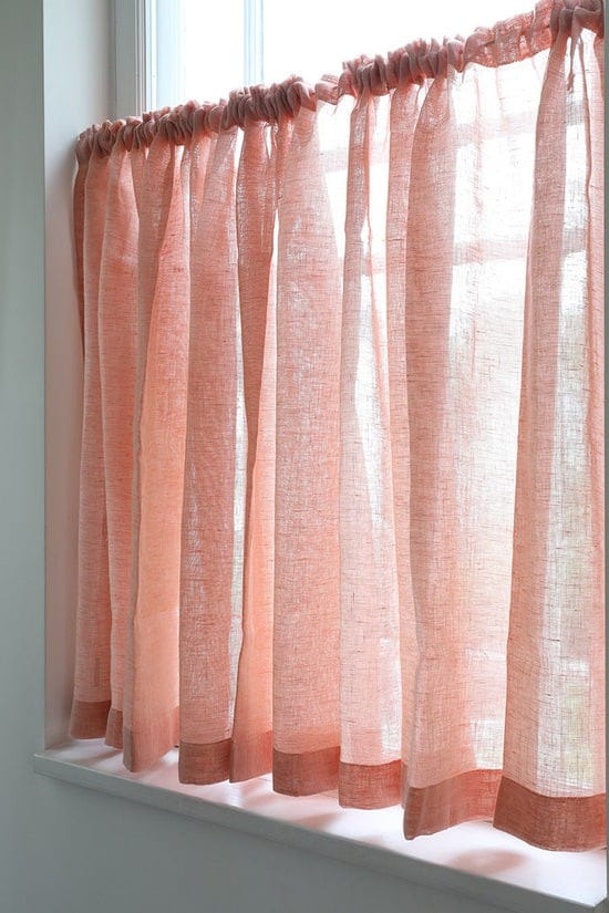 Café Curtain Pure Linen Coral Rose