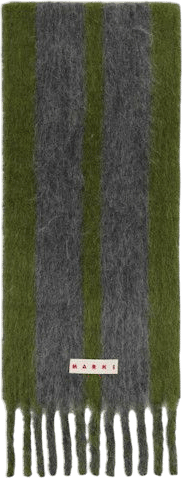 Green & Gray Striped Alpaca Scarf