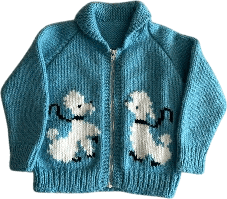 Vintage 50s 60s French Poodle Knit Cowichan Sweater Youth Kids Small Blue Rare