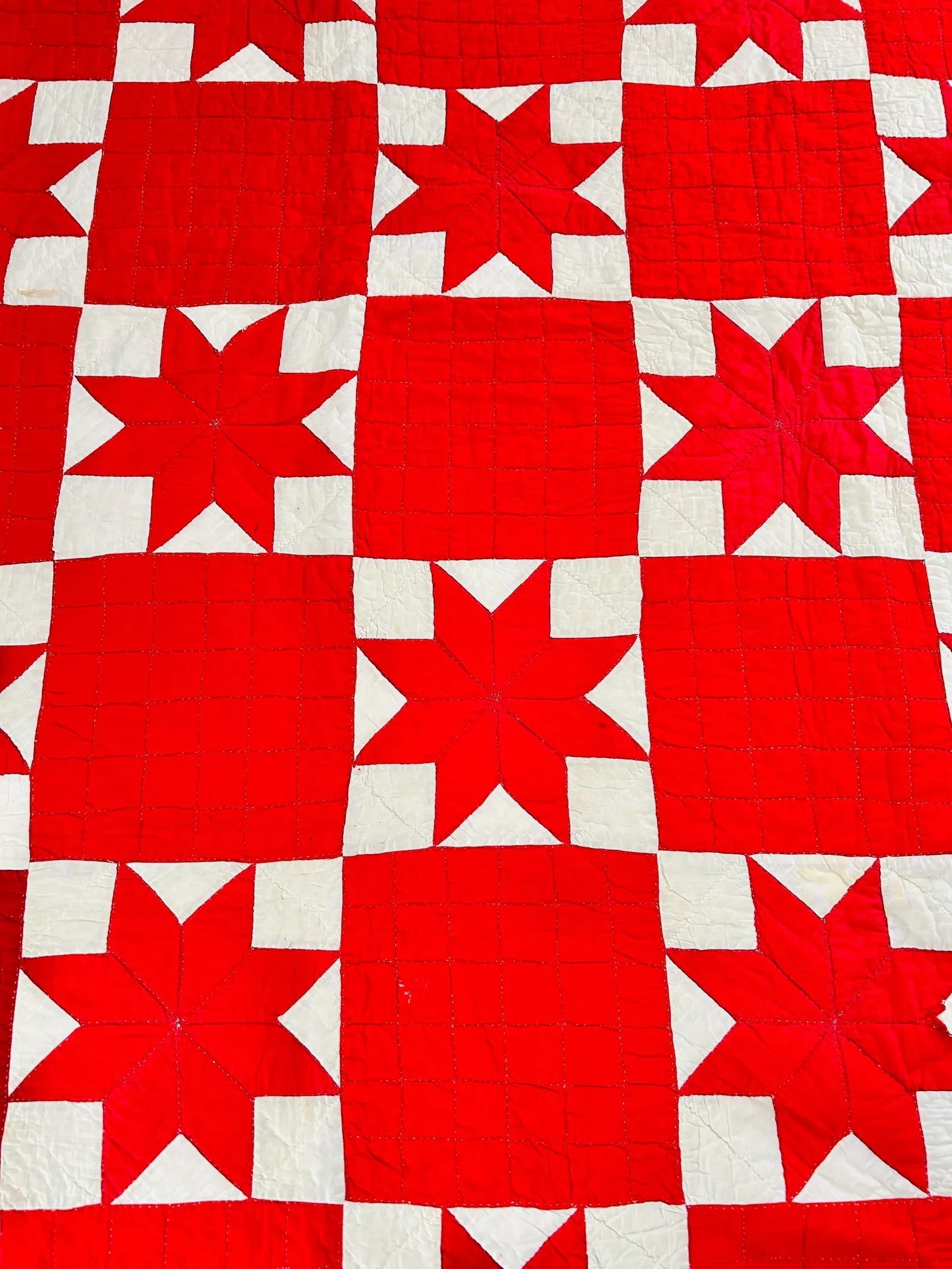 Antique 1890s Red and White LeMoyne Star Quilt
