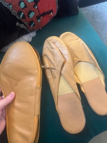 Leather Slippers with zip travel pouch